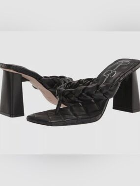 Jessica Simpson Black Quilted Braided Thong Block Heels